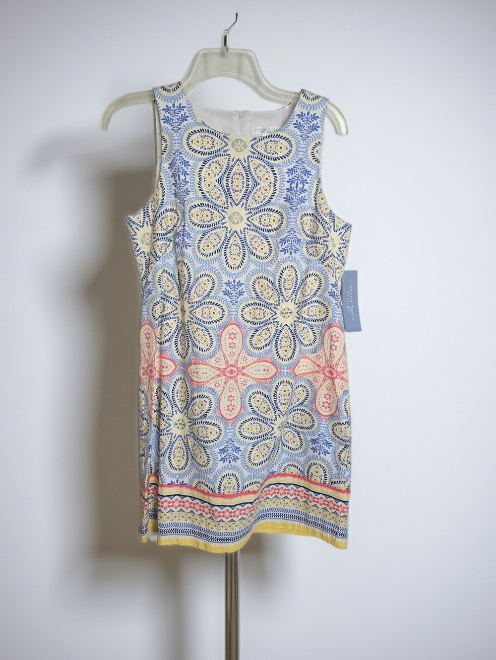 NWT London Times Womens Floral Shift Dress Blue Pastel Yellow Sleeveless 12P - Picture 6 of 11